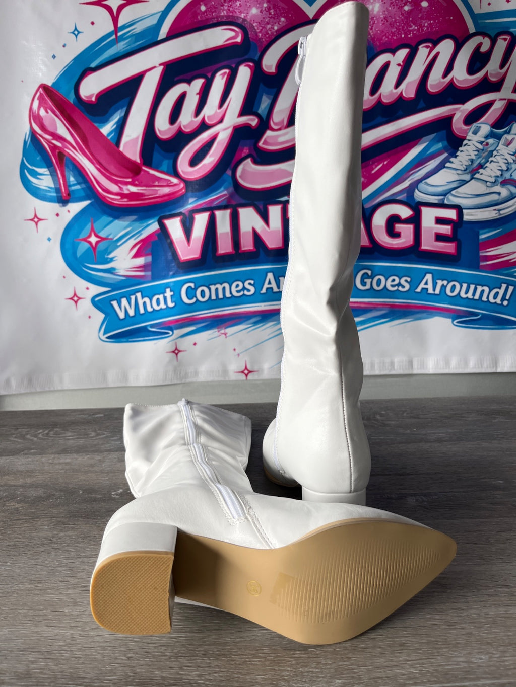Leather White Tall Boots (Size 5.5)