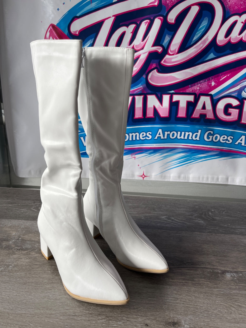 Leather White Tall Boots (Size 5.5)